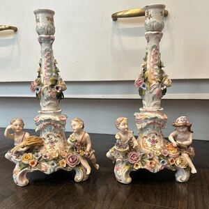 Floral German Porcelain rococo Candle Holders